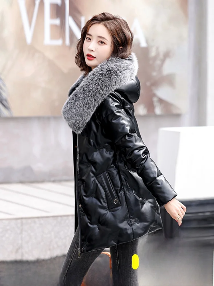

Haining Genuine Leather down Jaet Women's Mid-Length Thiened Winter New Sle Korean Version Large Size eepskin Coat