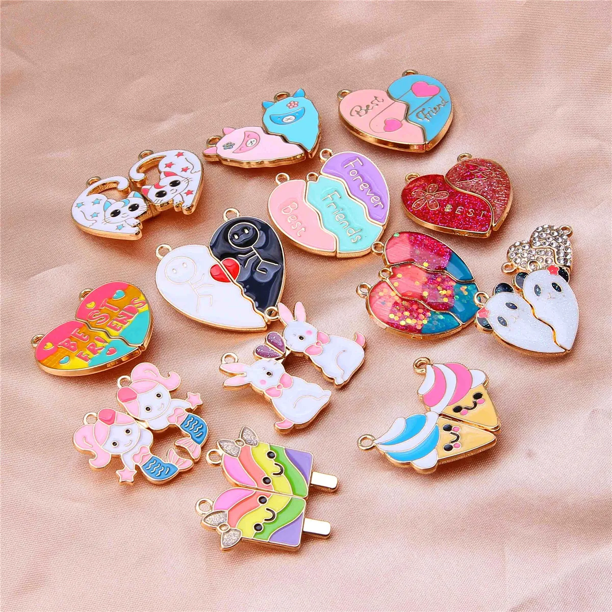 5sets Best Friends Good Friends Love Splicing Bestie Necklace Couple Accessories Alloy Pendant Wholesale