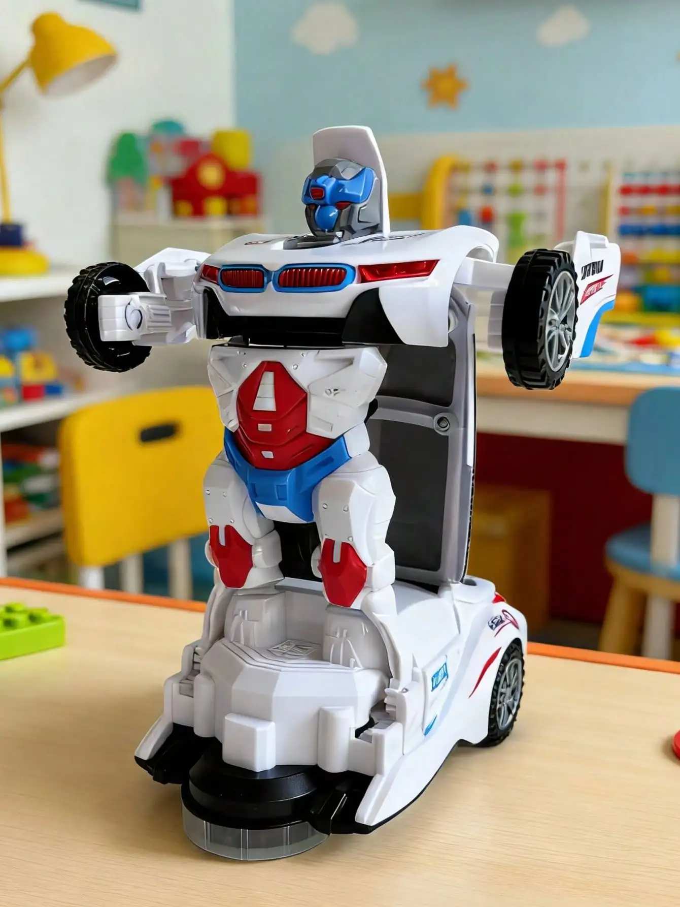 

Transforming Car Robot Toy 1s Auto-Turn Cool Lights Battery Powered Birthday Gift For Boys 4-6 Years Old