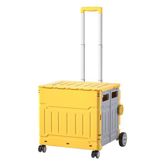 

New Plastic Portable Folding Shopping Detailing Collapsible Cart With Lid