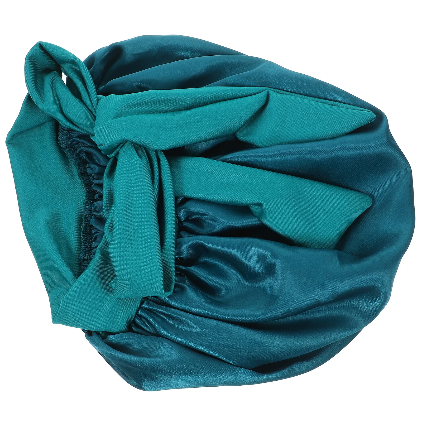 قبعة نوم بحافة واسعة بلون سادة مع زخرفة لطيفة على شكل فيونكة متعددة الوظائف لإعلانات المكياج والنوم المرن