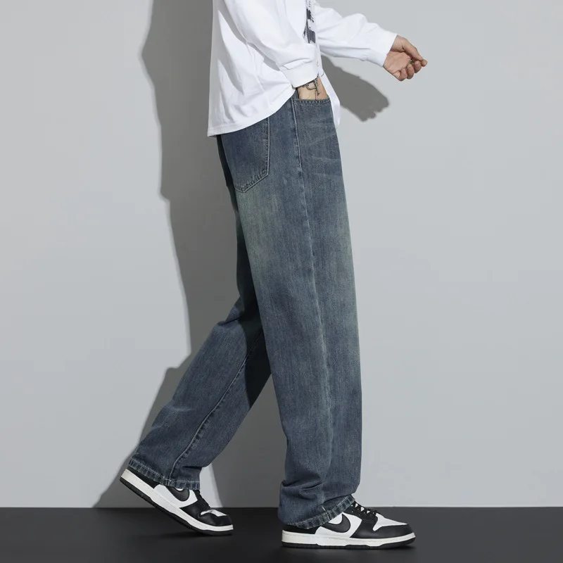2026 Fall Winter Men's Sherpa Lined Baggy Jeans Luxurious Drape Minimalist Luxury Wide-Leg Straight Pants