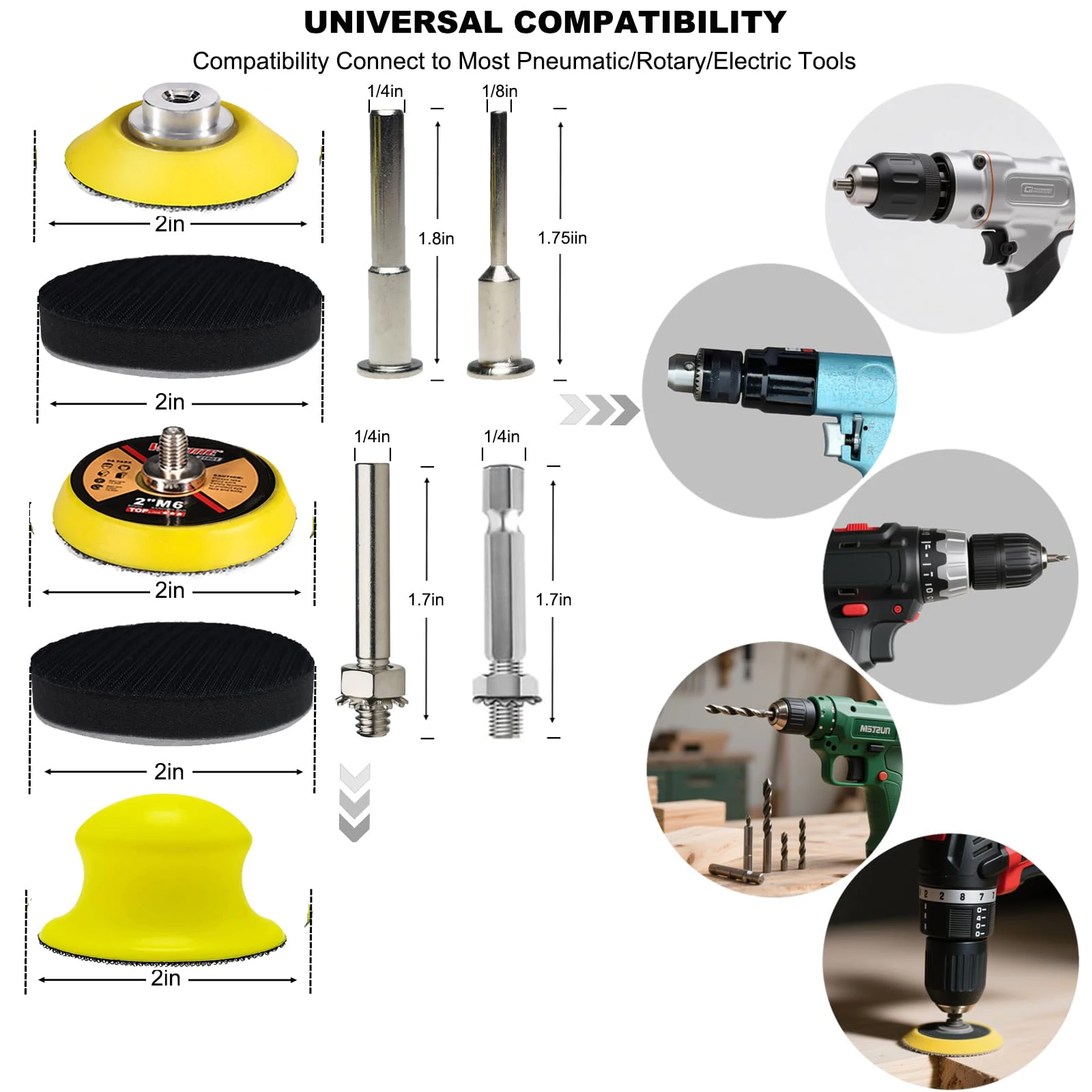 2 Inch Wet and Dry Sandpaper Kit 60-10000 Assorted Grit Silicon Carbide with Shank and Interface Pad for Grinding Wood Metal