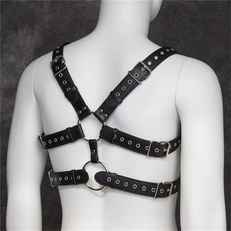 Faux Leather Sexual Chest Harness Men Fetish Gay BDSM Bondage Clothes Punk Goth Tops Body Harness Belts Male Sex Straps Lingerie