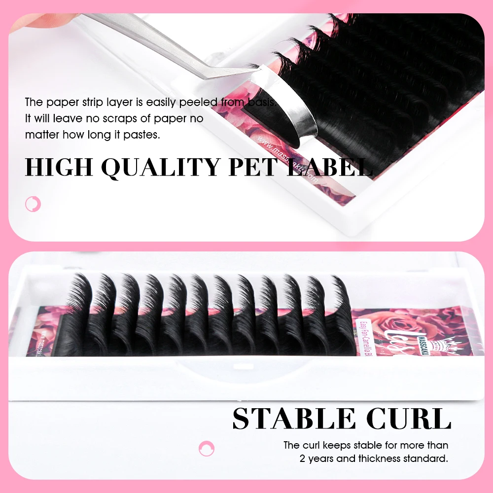 MASSCAKU Wholesale Easy Fanning Lash C CC D DD Curl Faux Mink Lashes Extension Professional Auto Flowering Eyelashes for Makeup