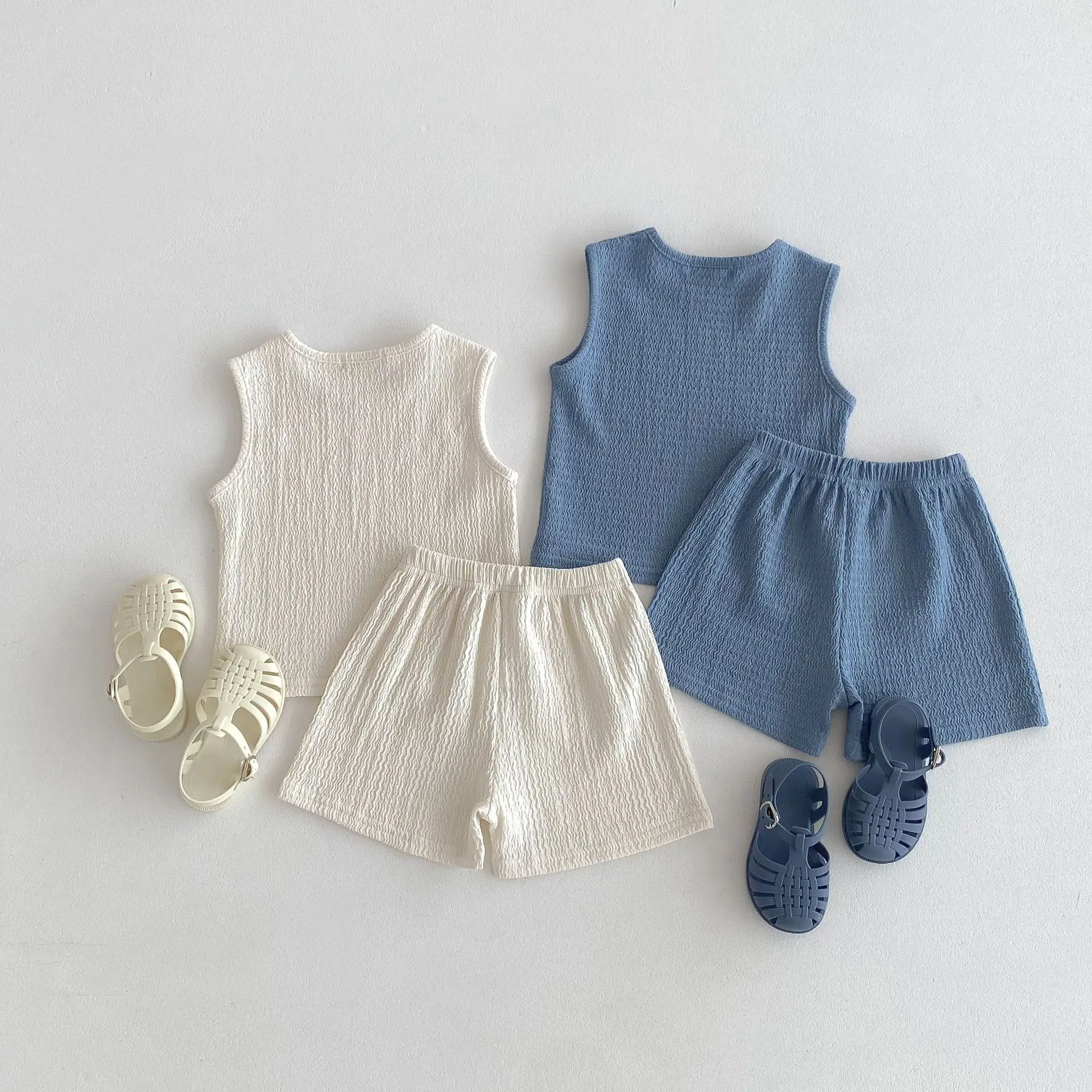 2024 Summer New Children Sleeveless Clothes Set Thin Cotton Boys Girls Solid Vest + Shorts 2pcs Suit Kids Soft Casual Outfits