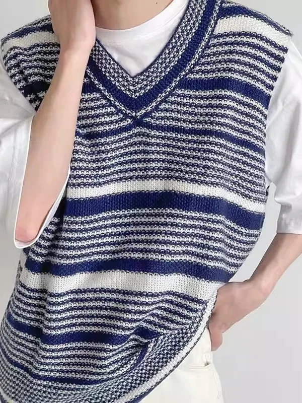 

Двухцветный вязаный шерстяной жилет с V-образным вырезом для мужчин, повседневный, без рукавов, для ношения под одеждой, с наплечными подушечками