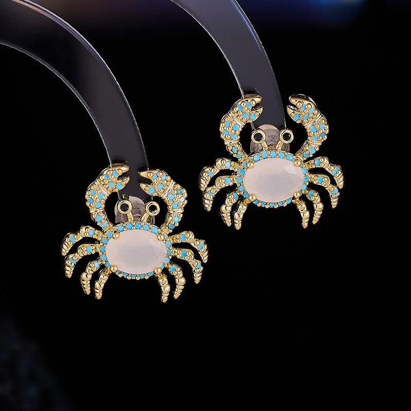 إحساس التصميم، أقراط السلطعون الفريدة والمبتكرة، فاخرة خفيفة، مليئة بالزركونيوم، أقراط حيوانات راقية