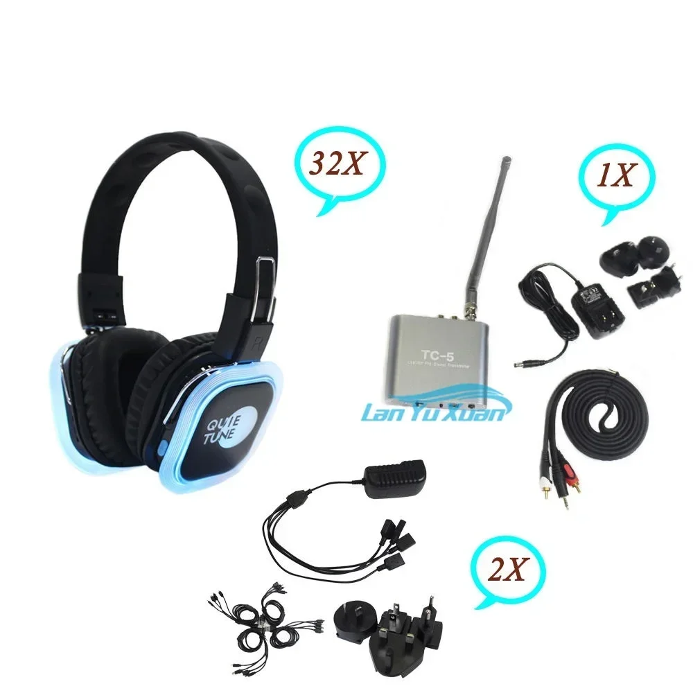 Venda quente SD008A Fone de ouvido sem fio silencioso para discoteca com luzes LED Distância de controle de 500M para festa silenciosa