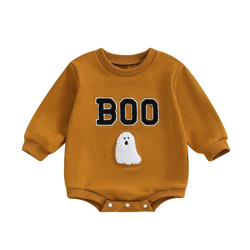 

Scloutarry Infant Baby Boy Halloween Outfit Ghost Boo Embroidery Crewneck Long Sleeve Sweatshirt Romper Infant Fall Clothes