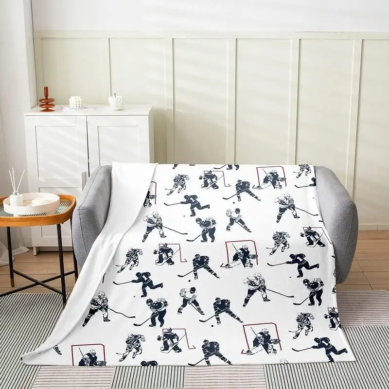All Season Ice Hockey Bed Blanket Kids,Ice Sports Games Flannel Fleece Throw Blanket Hockey Player Fuzzy Blanket for Kids Boys