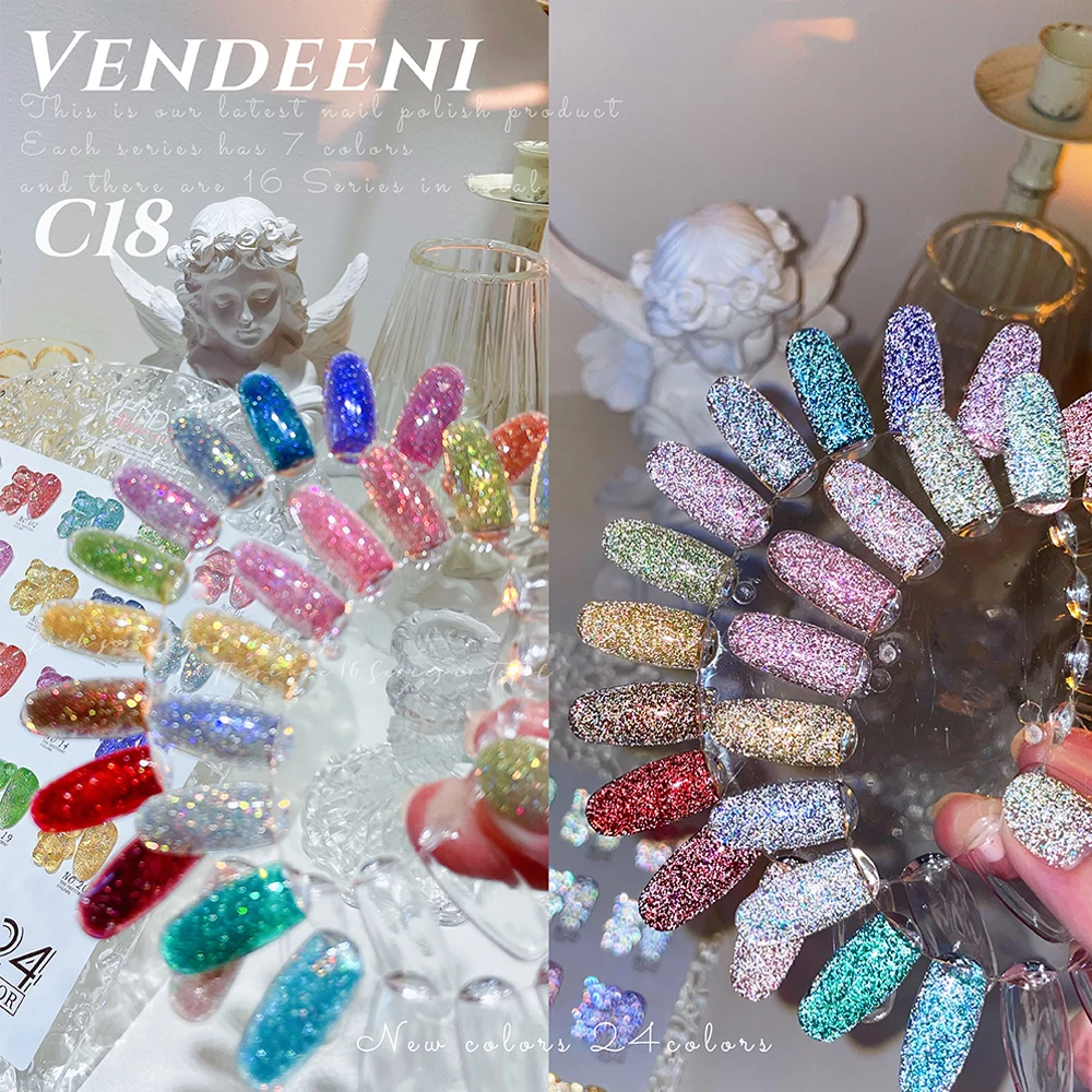 Vendeeni 24 Farben Sternenhimmel Glitzer Gel Nagellack TPO/HEMA FREI Semi-Permanenter UV LED Gel Lack Flash Nail Art Gel Nagellack – Detail 12