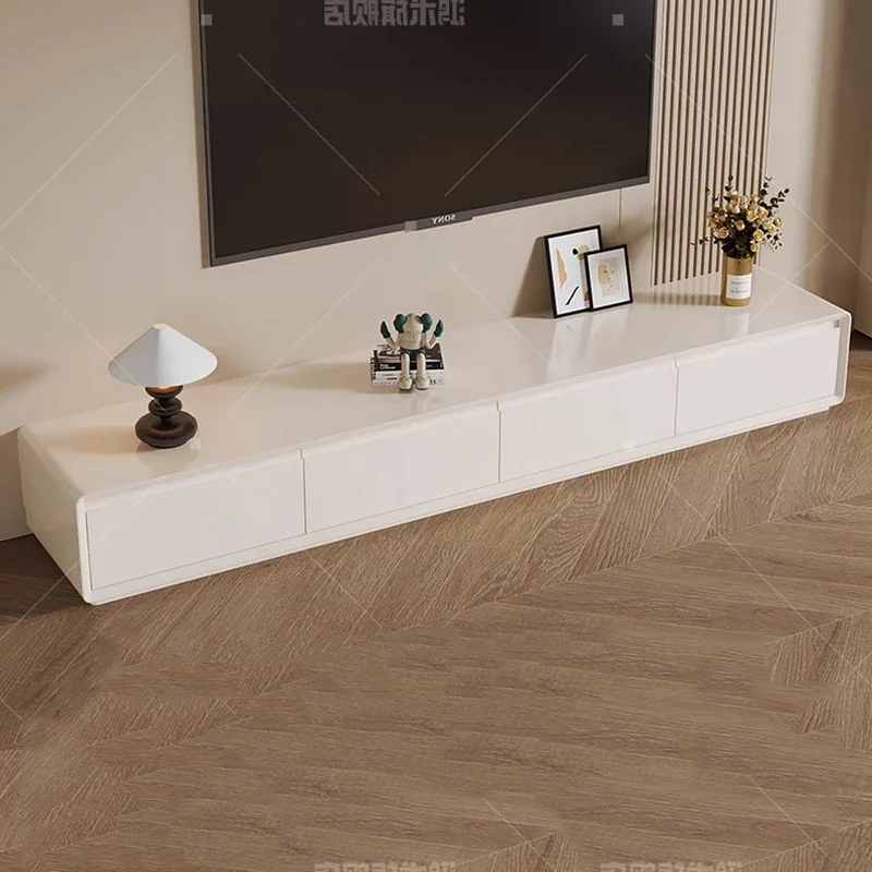 طاولة تلفزيون بيضاء كلاود كريمية مصممة حديثة ديكور فاخر كبير الحجم حامل تلفزيون خشبي أرشيفادوريس أثاث عصري #5