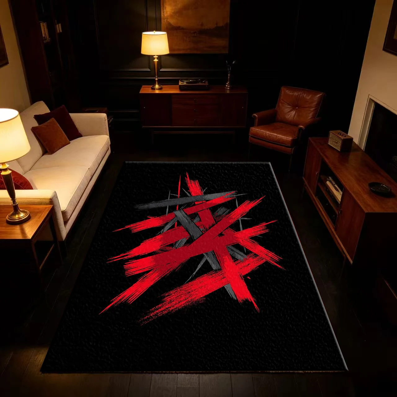 Black Background Red Gray Brush Strokes Abstract Graffiti Art Carpet Floor Non-Slip Mat