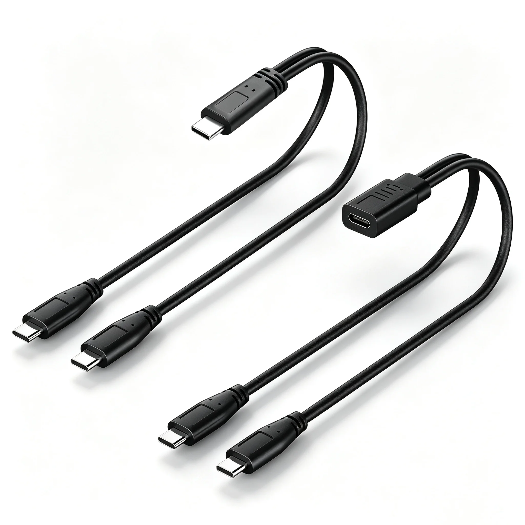 0.3m/1ft USB C Splitter Cord 1 in 2 Out USB C to Dual Type C Male Port Power Charging Extension Cable (Only for Charging)
