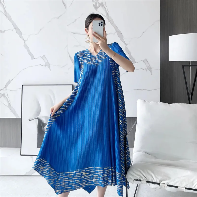 Fashion 5XL 2025 Summer Elegant End Fashionable Dress With Added Fat Plus Size Mother's Outfit Pleated Long Dress Female Elegant