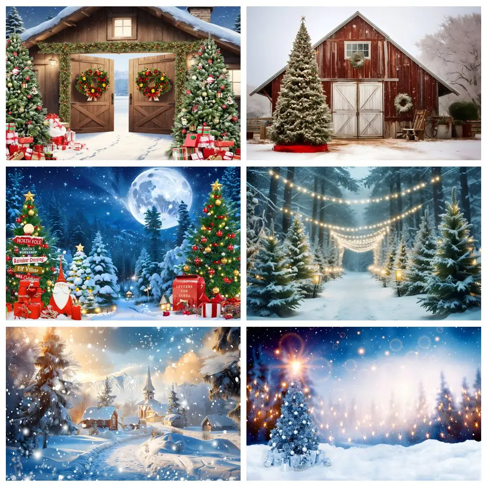 

Winter Christmas Backdrop Outdoor Scene Snow Forest Pine Trees Baby Kids Portrait Family Xmas Party Photography Background Decor