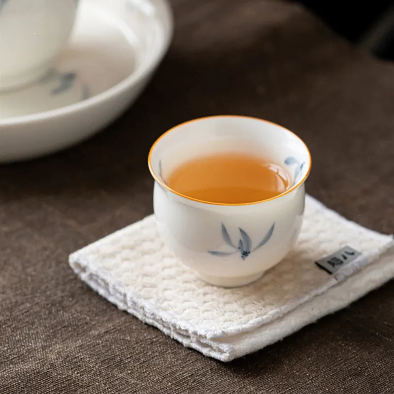 1 Pc Chinese Vintage Porcelain Tea Cup Handmade Orchid Pattern Ceramic Tea Bowl Household Teacup Travel Personal Teaware 40ml