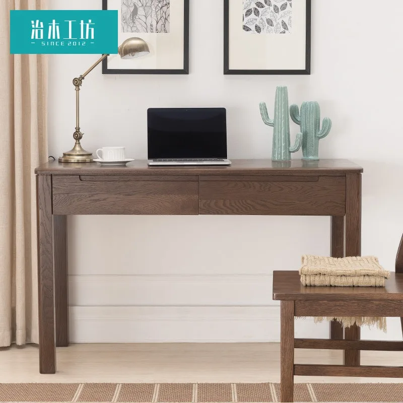 Woodworking Workshop All solid wood desk Simple household writing table Oak computer table Nordic small apartment desk