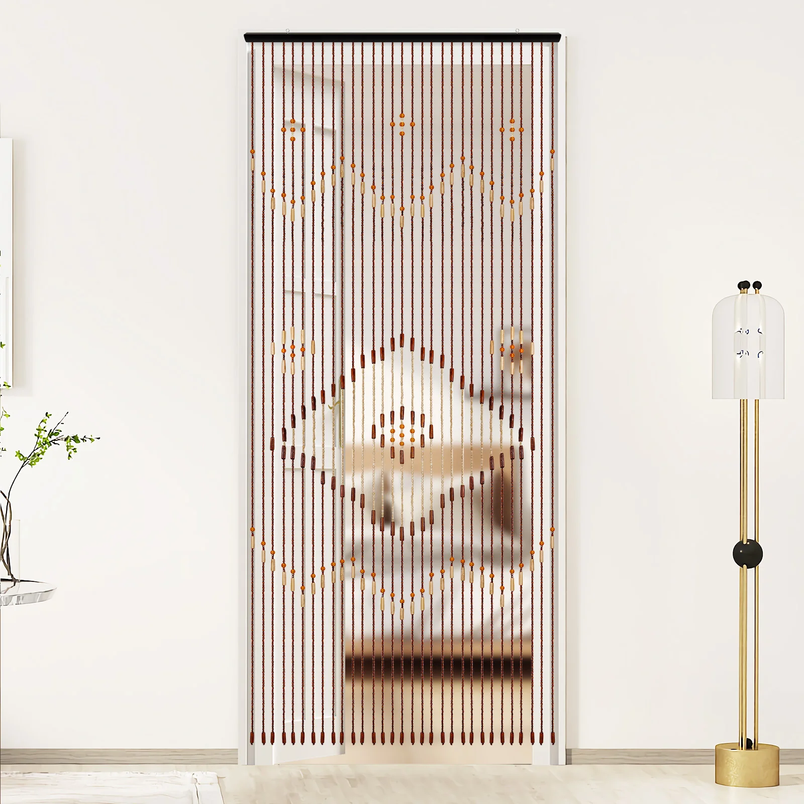 

81.88*35.43 Inches Chocolate Brown Door Curtain with 31 Beaded String and Bottom Pendant for Home Doorways, Wardrobes, Windows