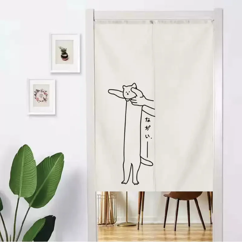 VIKAMA Japanese-Style Cat Pattern Door Curtain Kitchen Entrance Partition Curtain Home Bedroom Hallway Semi-Curtain