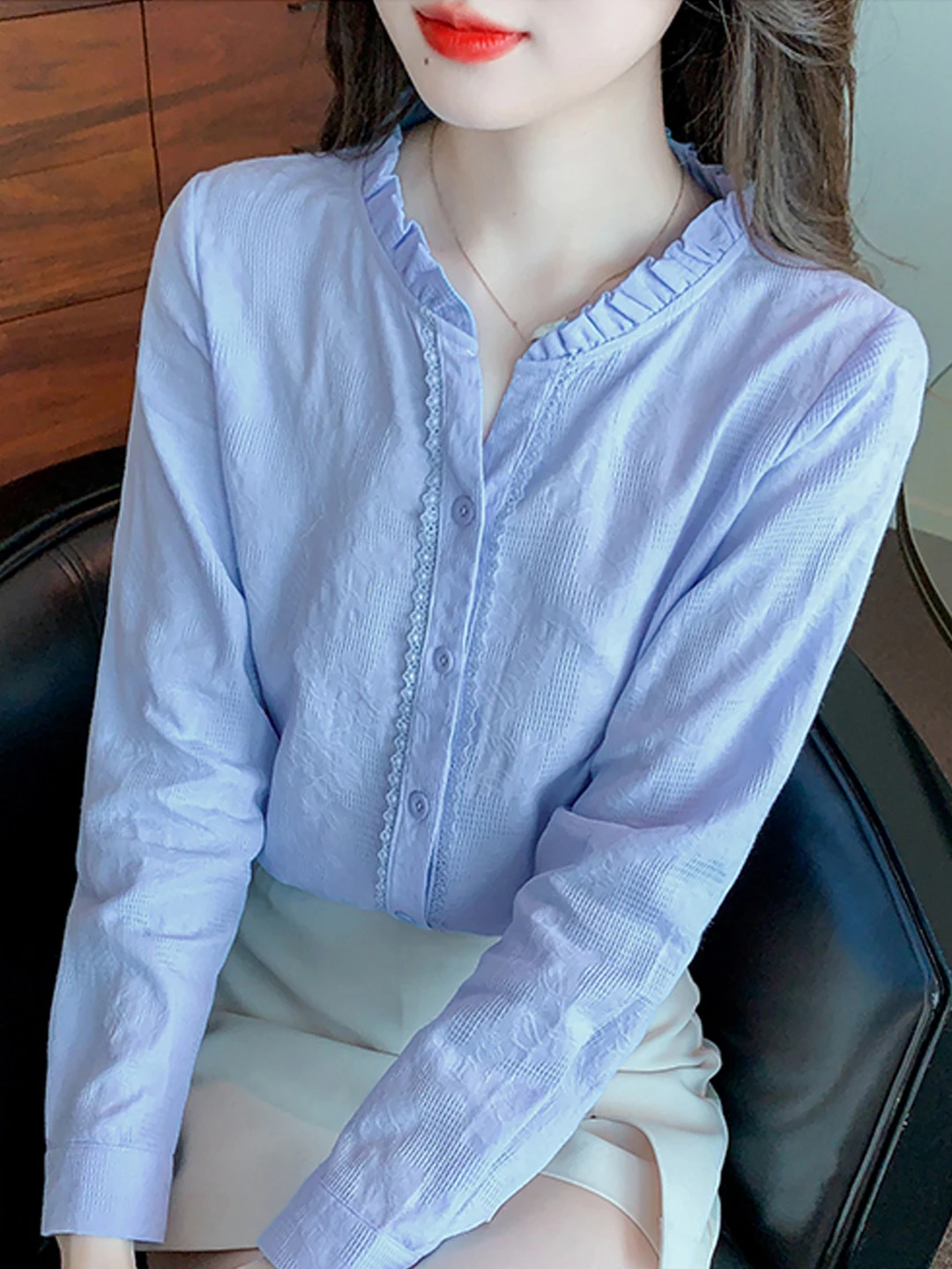 

Pure Cotton Loose Long Sleeve Stand Collar Women's Shirt Spring Autumn Fashionable Versatile Top Korean Style Commute Wear