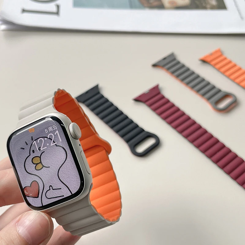 Ремешок магнитный для Apple Watch Ultra Band, силиконовый спортивный браслет для iWatch series 8 7 6 SE 5 4 9, 49 мм 45 мм 44 мм 40 мм 41 мм 42 мм