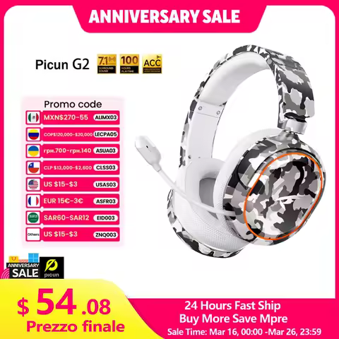 Picun G2 Wireless Gaming Headset Bluetooth 2.4G Headphones 7.1 Surround 5ms Low Latency ENC Mic for PC PS4 PS5 Phone Switch