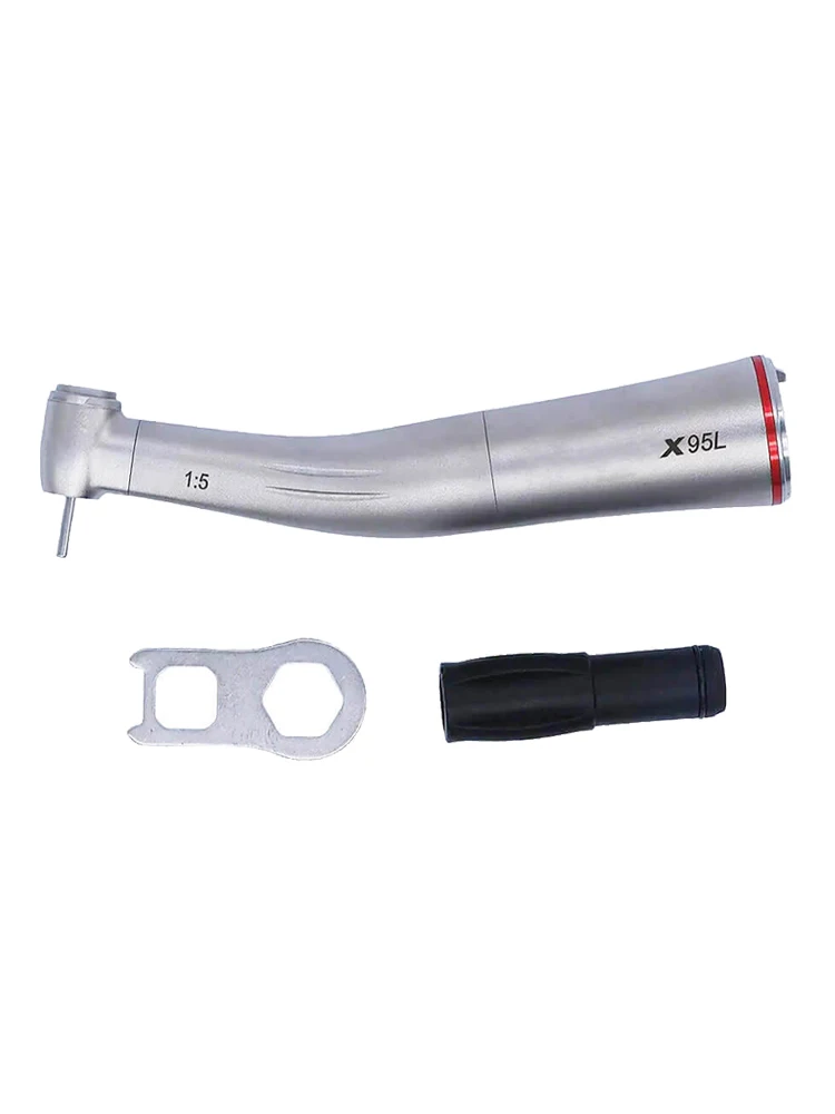 X95L Dentaler Hochgeschwindigkeits-Handstück 1:5 mit Winkelstück, Druckknopf, LED-Faserlicht, Innenwasserkanal, Spray Ti Max