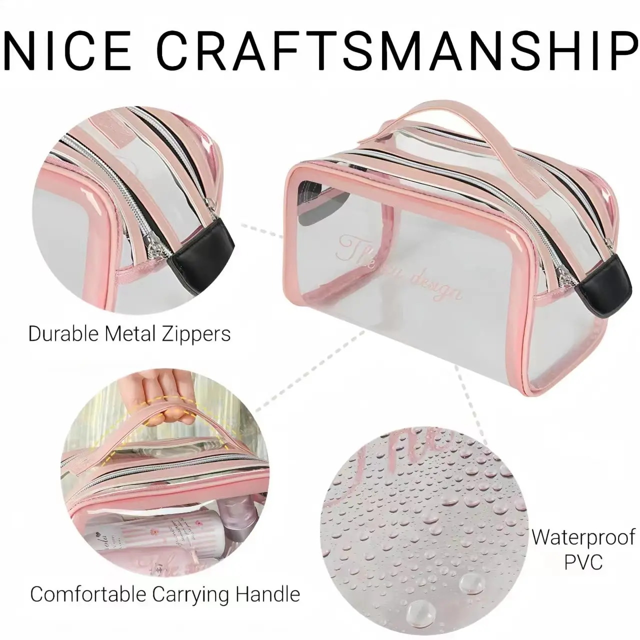 Clear Makeup Bags, Large Travel Cosmetic Zipper Pouch for Women, Transparent Makeup Organizer, Clear Travel Toiletry Bags