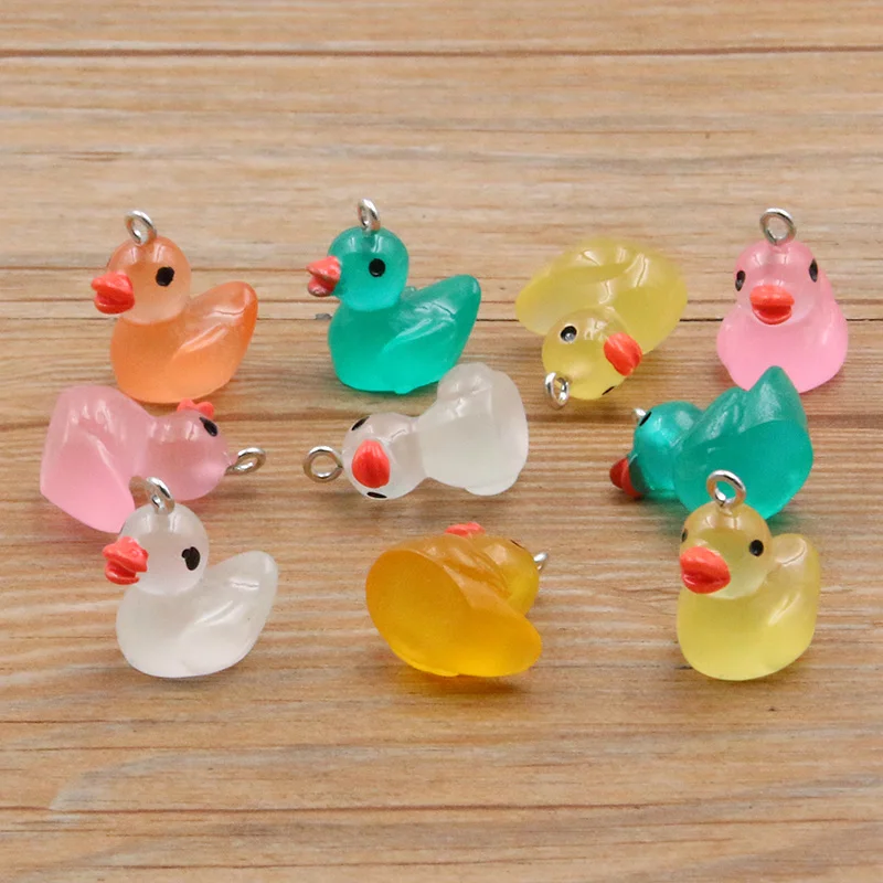 10Pcs 19X20MM 9 Color Noctilucent Duck Resin Earring Charms Diy Findings 3D Phone Keychain Bracelets Pendant For Jewelry Making