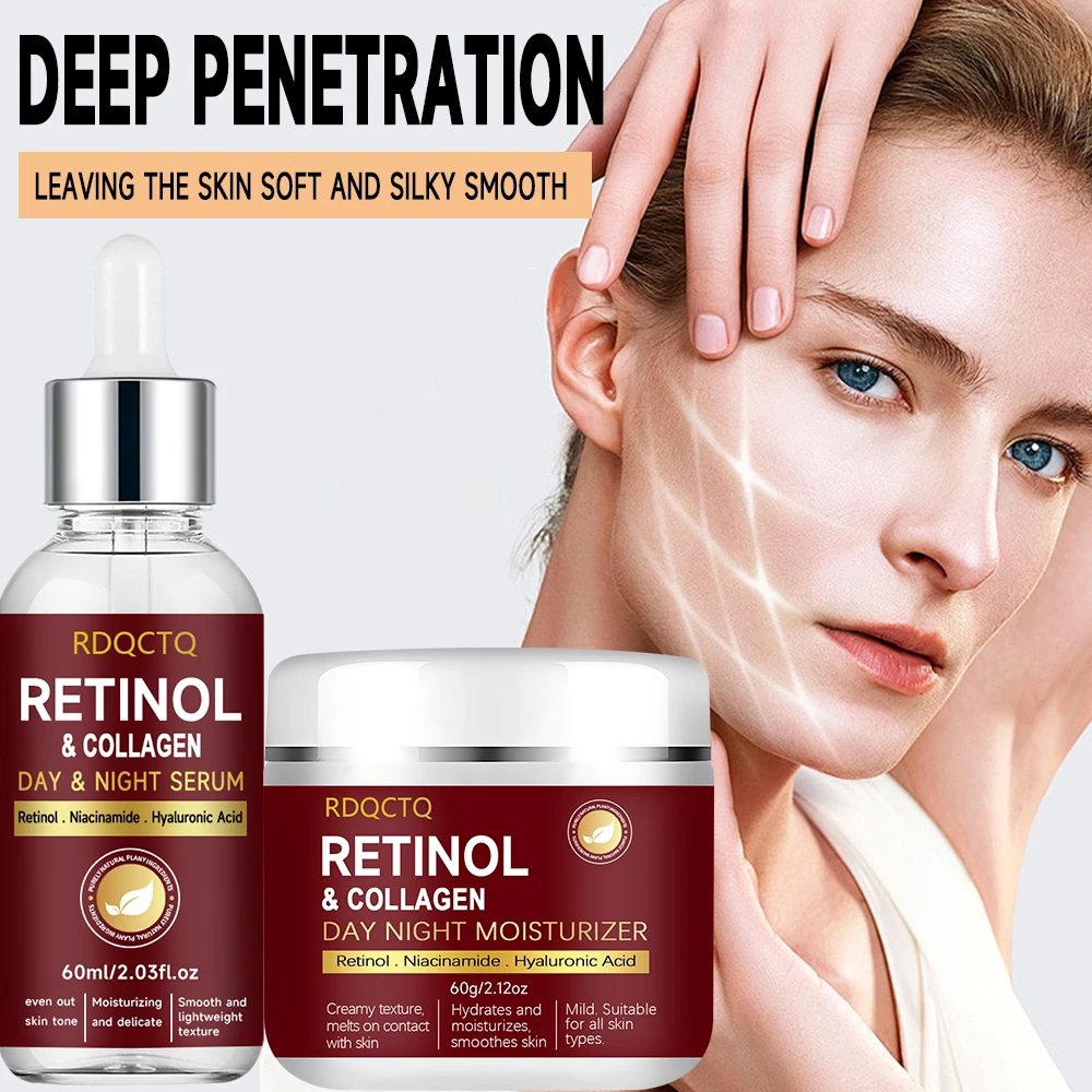 Retinol Collagen Day Night Essence & Cream 2-Pack | Niacinamide & Hyaluronic Acid Formula | Gentle Lightweight Texture for Even-