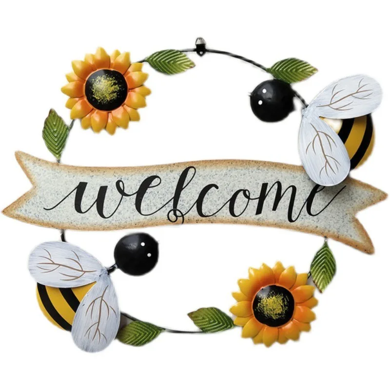 

2026 Outdoor Wall Hanging Vintage Iron Sunflower Courtyard Welcome Sign Balcony Garden Decoration Gardening Supplies