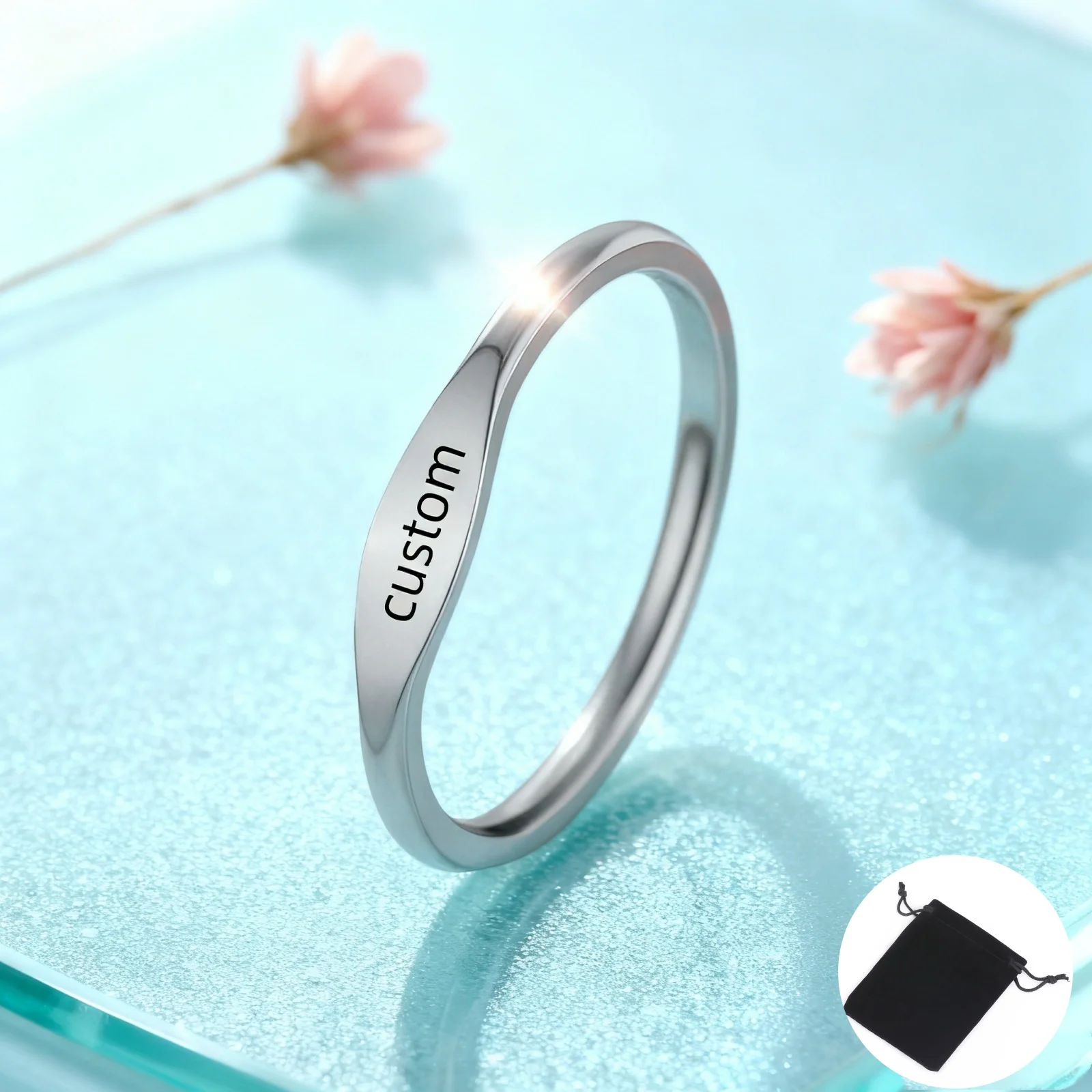 Personalized Stainless Steel Smooth Name Date Ring