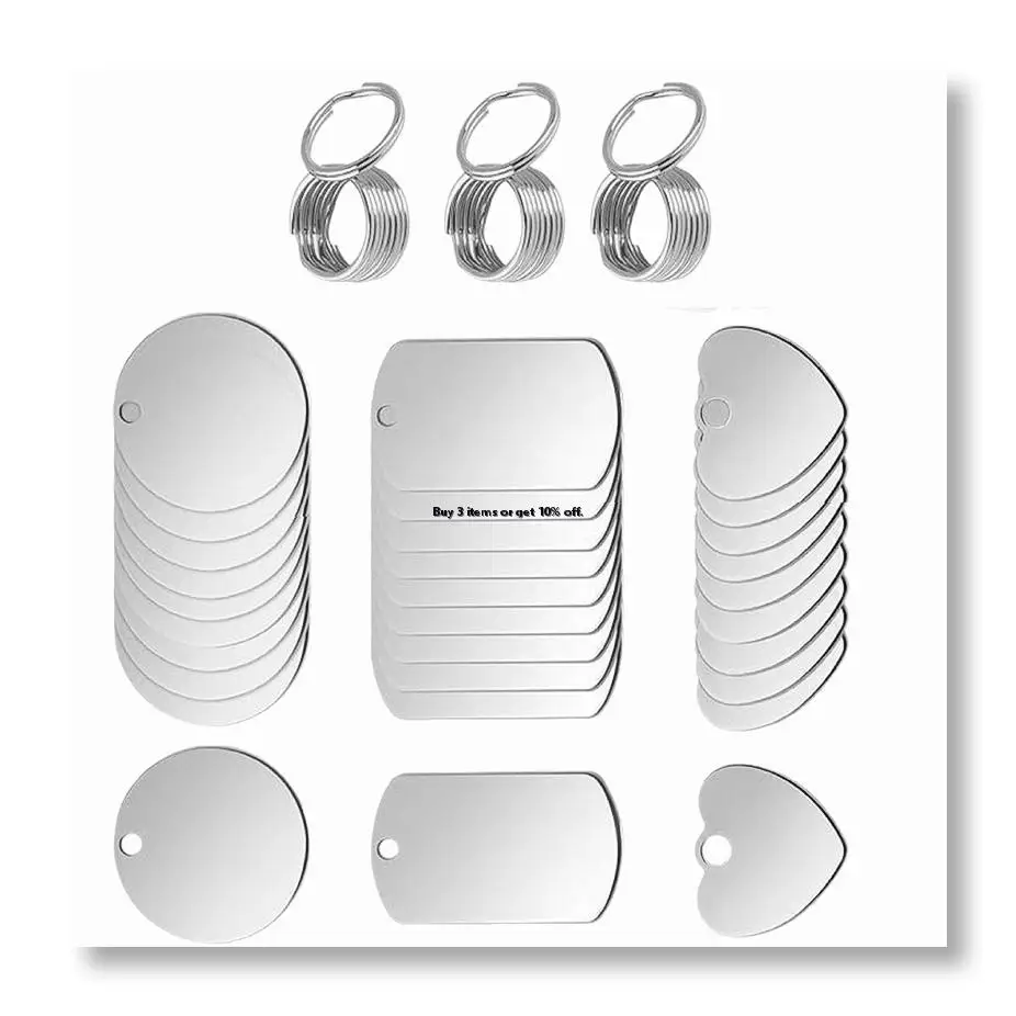 ✼DOPENSPI 24 Pcs Stainless Steel Stamping Blanks Tag Pendants with Key Rings for DIY Crafts