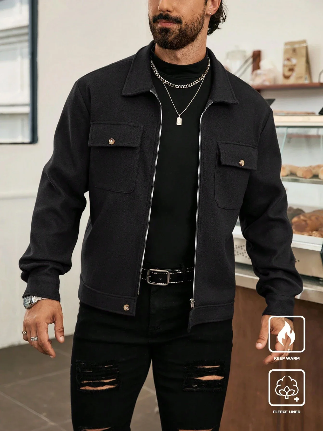 

Men's Corduroy Jacket Zipper Solid Color Fashion Casual Top For Shopping And Travel Streetwear Outerwear