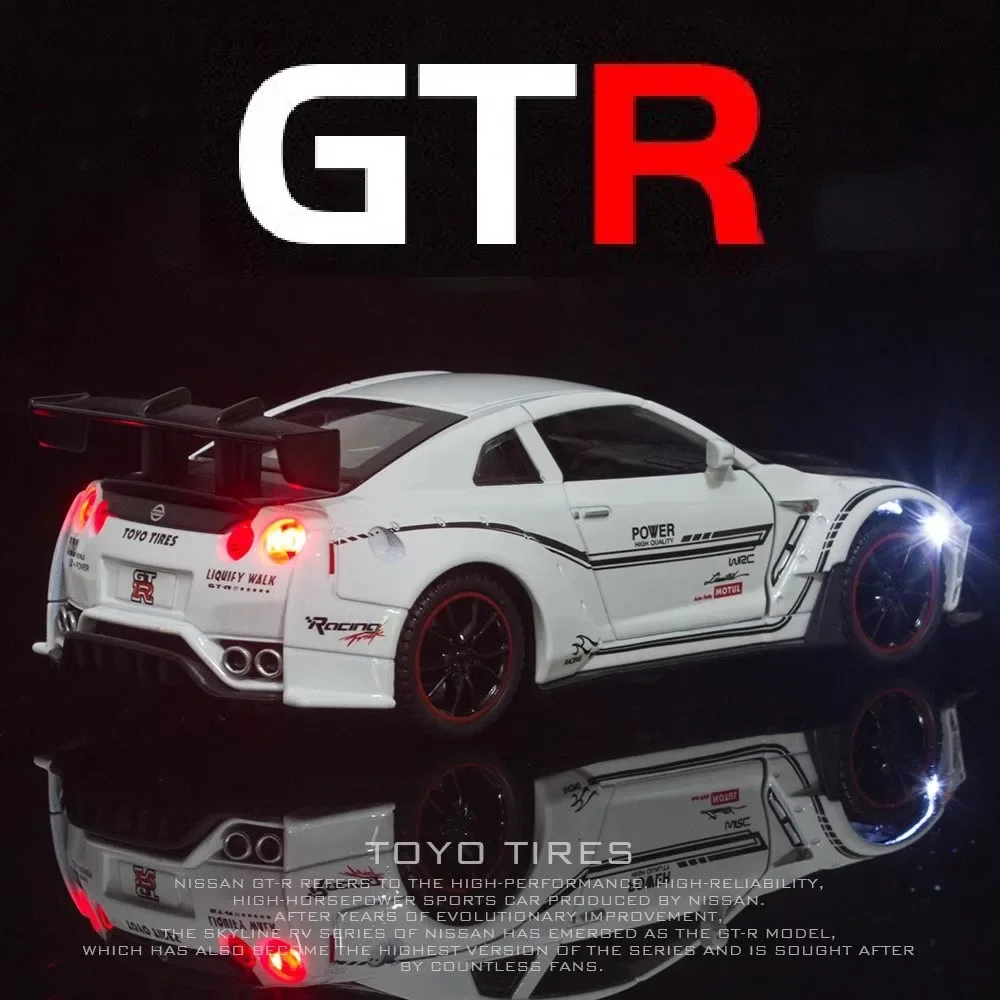 

Масштаб 1:32, Nissan GTR R35, модель спортивного автомобиля, игрушка, 4 двери, открытый сплав, литой под давлением, музыкальный светильник, автомобиль, хобби, украшения, подарки