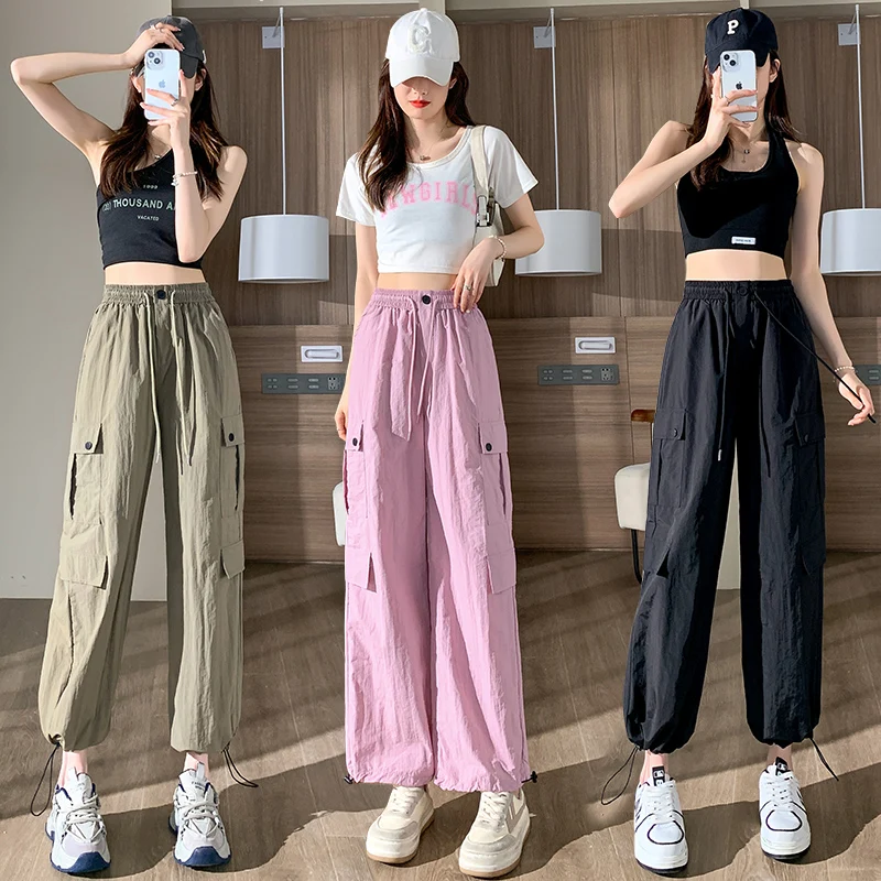 2024 Summer New Sweet Cool High Waist Loose and Slimming Work Casual Pants Wide Leg Drawstring Tied Harlan Pants Long Pants