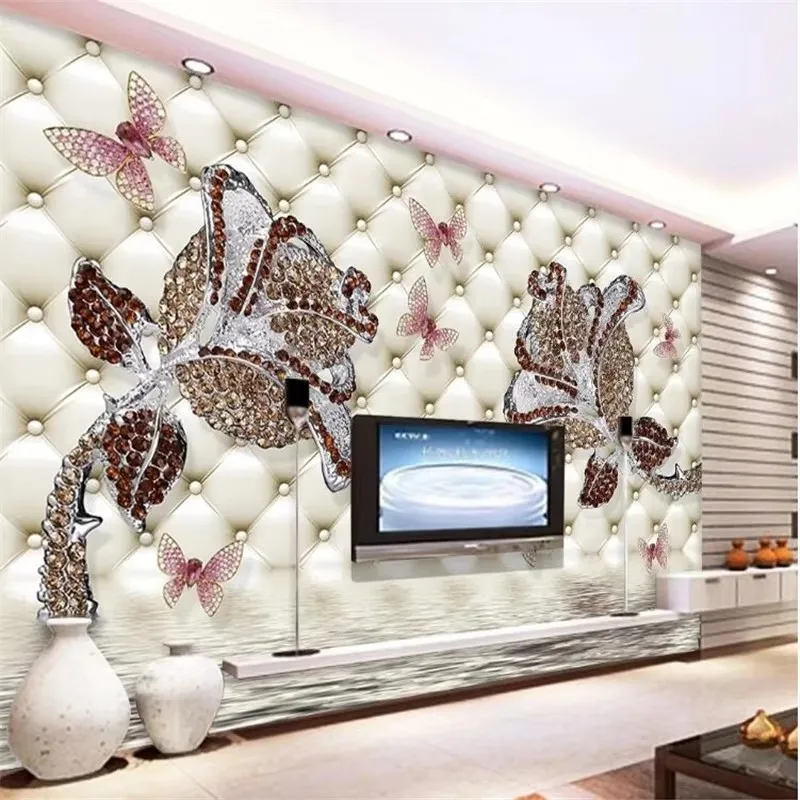 wellyu papel parede Custom wallpaper Diamond rose water reflection jewel luxurious living room background wall home decor mural
