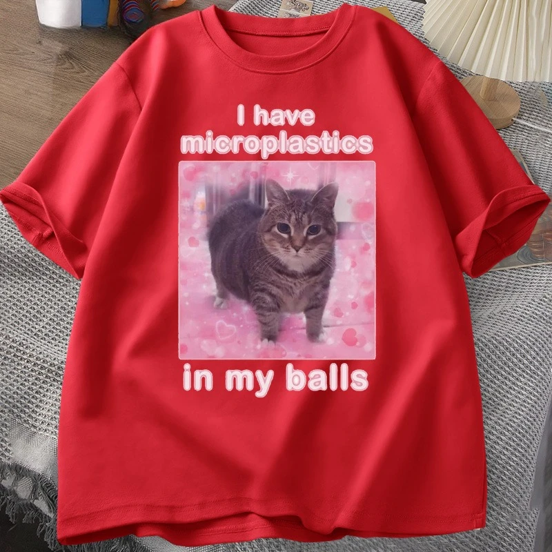 Ich habe Mikroplastik in meinen Hoden Lustiges Katzen-Meme T-Shirt für Männer und Frauen Dumm und Verrückt T-Shirt Goofy Ahh Katzen-T-Shirt Harajuku Herren-T-Shirts – Detail 6