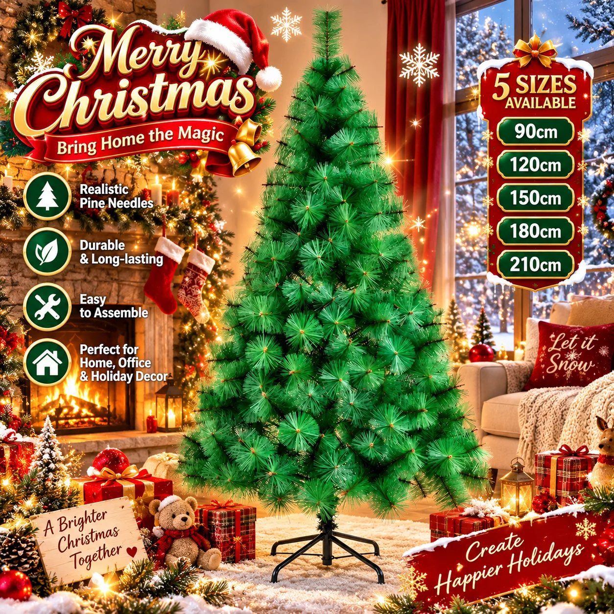 Künstlicher Weihnachtsbaum, Kiefernnadeln, Verschlüsselungsmaterial, hochwertiger Weihnachtsbaum, 120 cm bis 210 cm, Weihnachtsdekoration für Zuhause