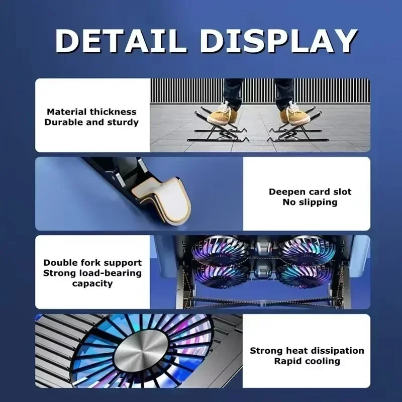 Portable Plastic/ Alloy Laptop Foldable Adjustable Air-cooled 4 Cooling Fans Bracket for 11-17.3 Inch Notebook/ Tablet Universal