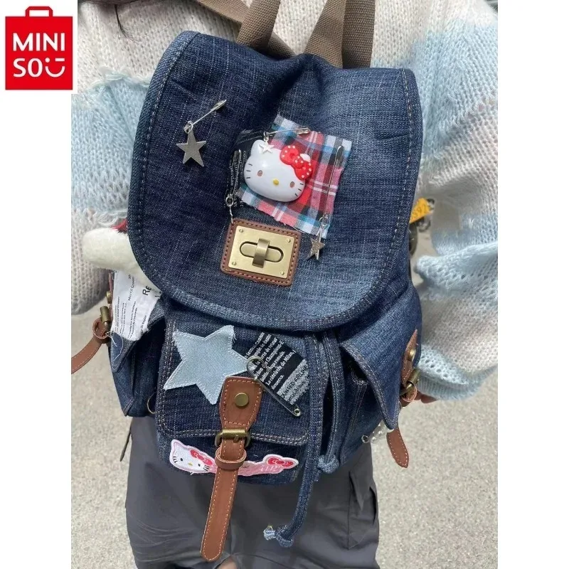 Miniso Sanrio Cartoon Hallo Kitty Retro Cowboy Collage Student Rucksack süße große Kapazität Mode Aufbewahrung rucksack