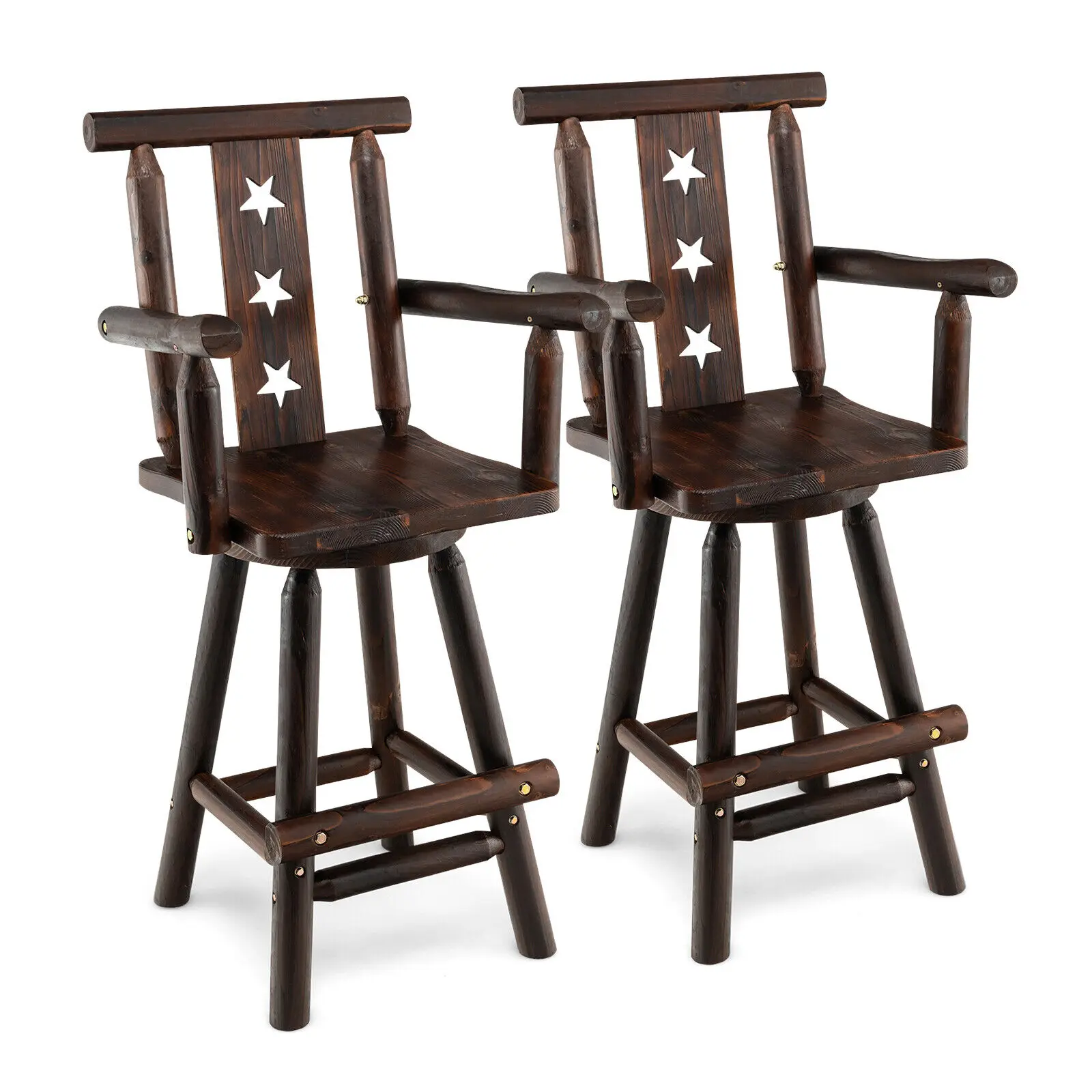 Costway Set of 2 Wooden Bar Stools Swivel Bar Height Kitchen Patio Chairs w/ Armrest