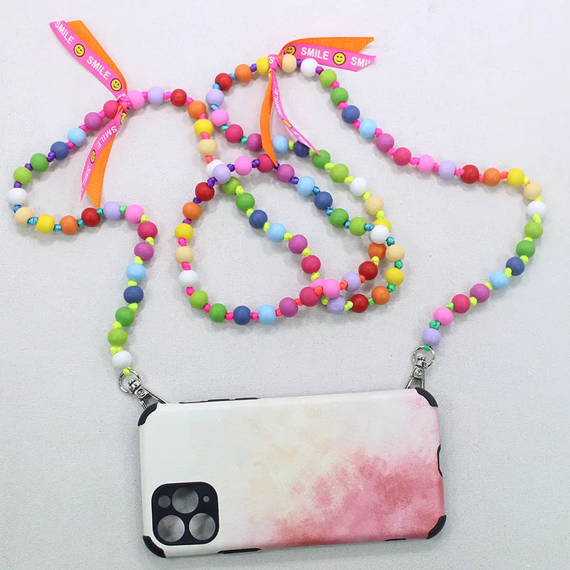 Cross Body Mobile Phone Lanyard Strap Wood Bead Classic Women Men Wooden Colorful Beads Chain Cord Fashion Jewelry