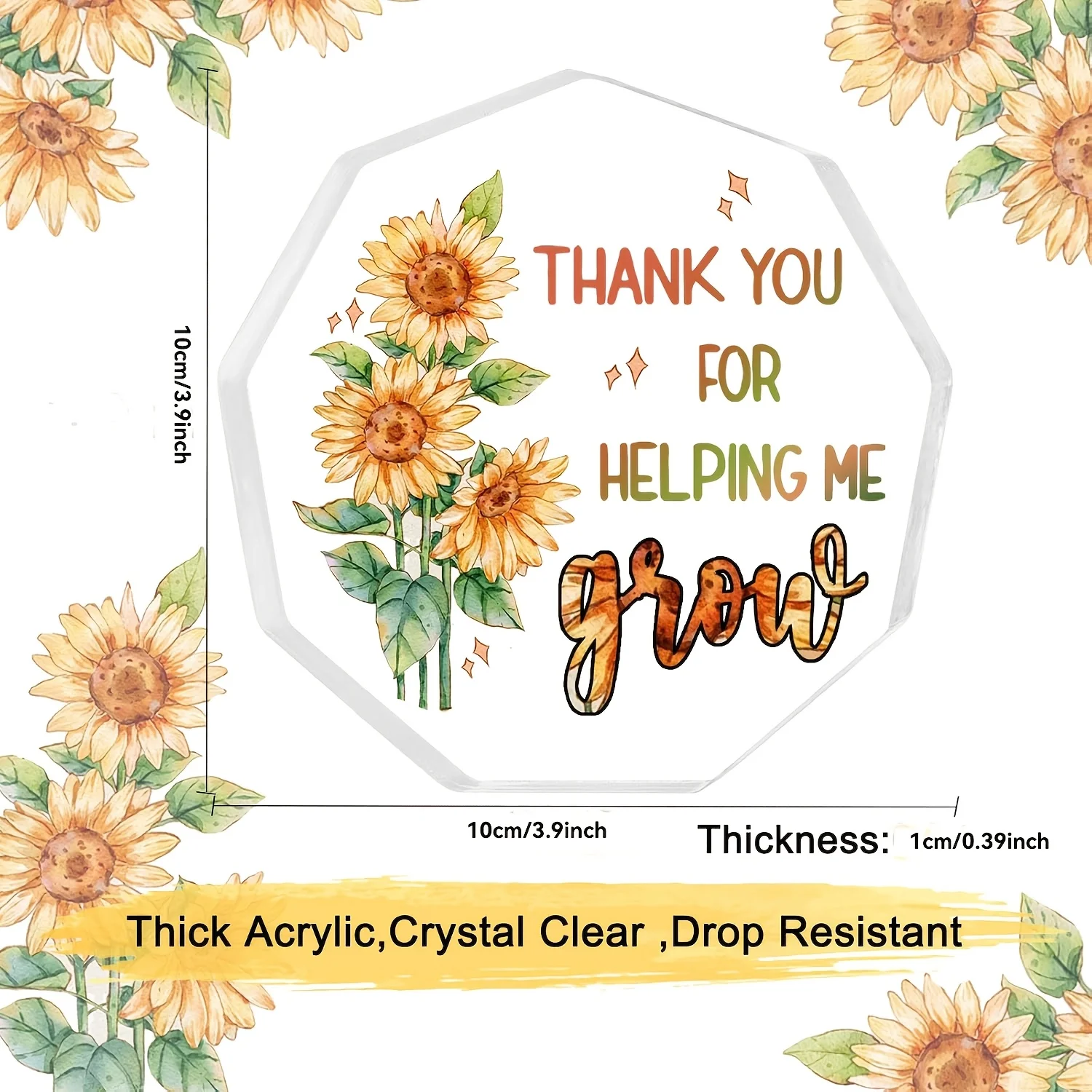Teacher Octagonal Sunflower Acrylic Plaque, Christmas Thanksgiving Appreciation Gift, Thank You Desktop Ornament Home