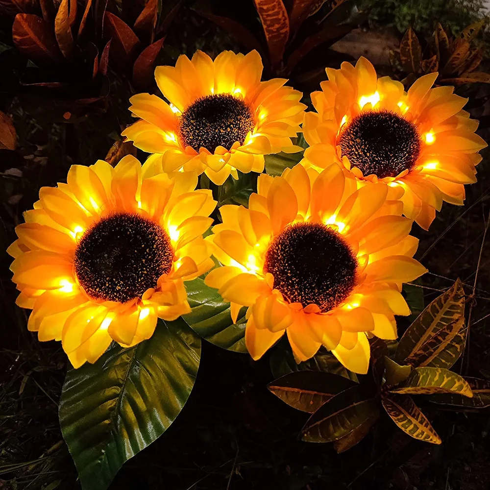 1/3 cabeza LED solar girasol exterior césped de exterior luz IP65 impermeable jardín césped luces de noche paisaje lámpara decorativa hogar