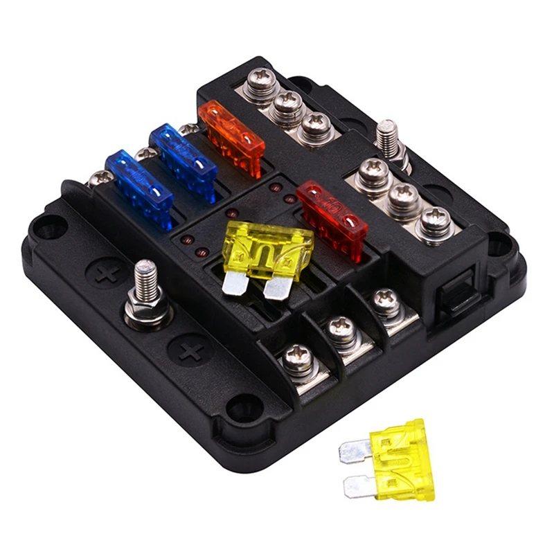 ●12V Fuse Block,Waterproof Boat Fuse Panel with LED Warning Indicator Proof Cover-6 Circuits with Negative Bus Fuse Box