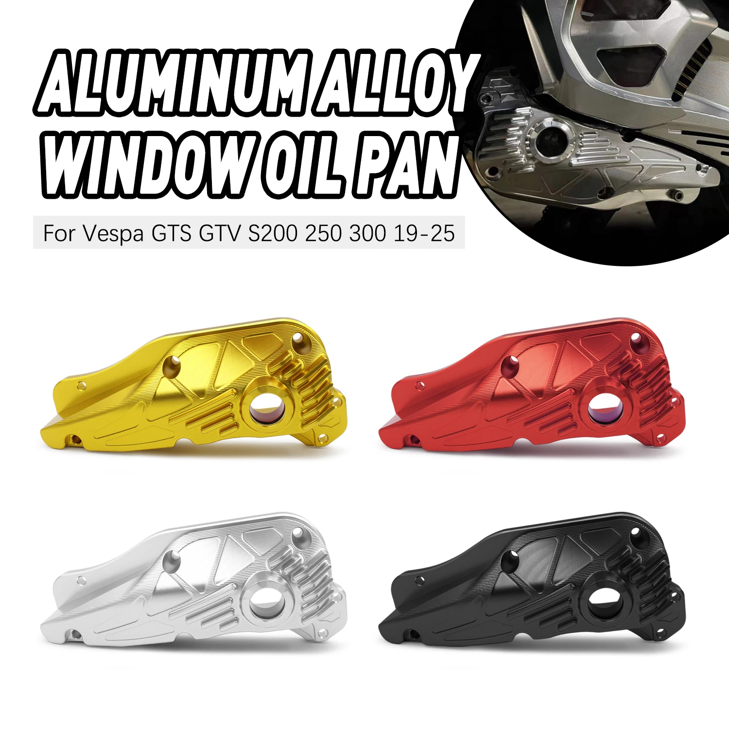 CNC Aluminium Engine Oil Pan Replacement With Sight Glass For Vespa 300 HPE GTS GTV 125 250 2019–2025