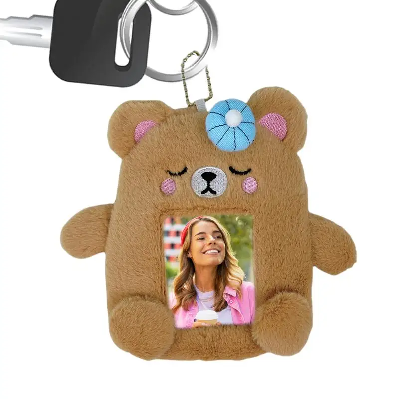 Plush Photocard Holder Cartoon Bear Plush ID Holder Multifunctional Photocard Protective Sleeve For Business School Travelling